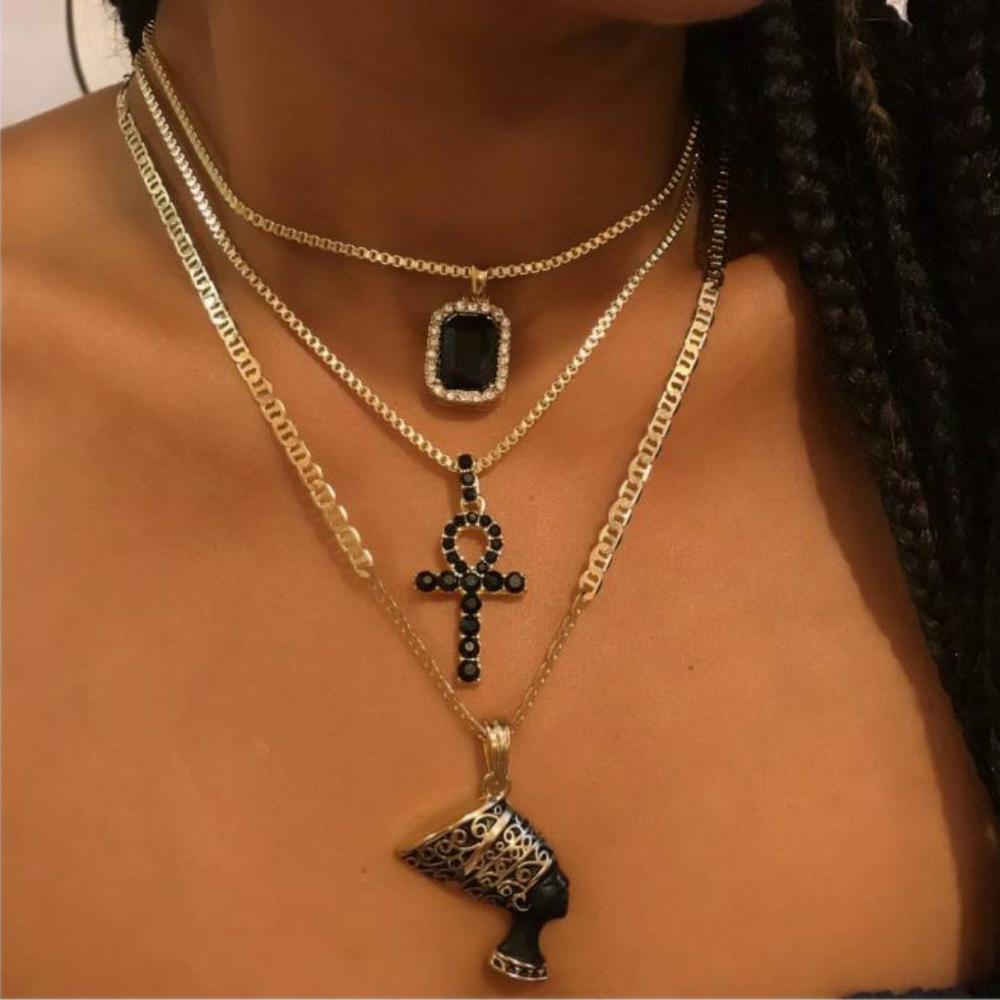 Di colore dell'oro Della Collana Del Choker per le donne 3 Strati di Cristallo africa Collane A Catena Del Pendente & Pendenti Con Gemme E Perle di velluto girocolli Gioelleria Raffinata E Alla Moda