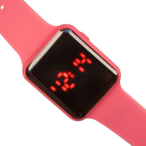 Sporthorloge diverse kleuren optioneel digitaal display led elektronisch horloge rubberen band vrijetijdsgedeelte: Perzik
