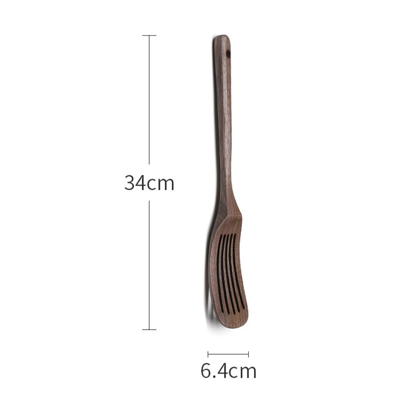 UPTALY 4 stuks houten keukengerei set (C6), natuurlijke zwarte walnoot lepels, verdikte pollepel, hout sleufspatel draaier, extra lange menglepel, schraper