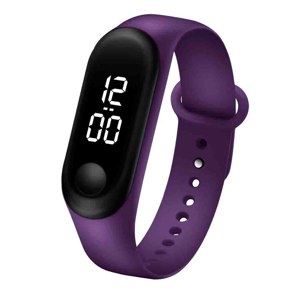 Herreklokke sportsklokke ledet elektronisk sport digital reloj armbåndsur godterifarge silikonklokker til menn relogios masculinos: M3w- lilla