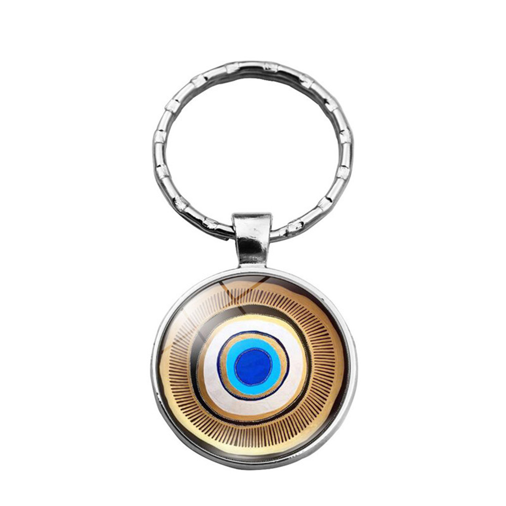 Beautiful Blue Evil Eye Religious Photo Round Glass Keychain Pendant Keyring Eyelash Big Evil Women Men Jewelry: Silver