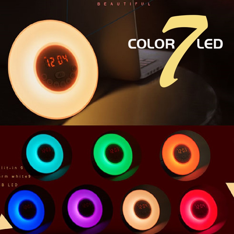 Led digitale wekker, wekkerlamp, tafelklok, lamp, zonsopgang, zonsondergang, elektronische snooze-wekkers, fm-radio