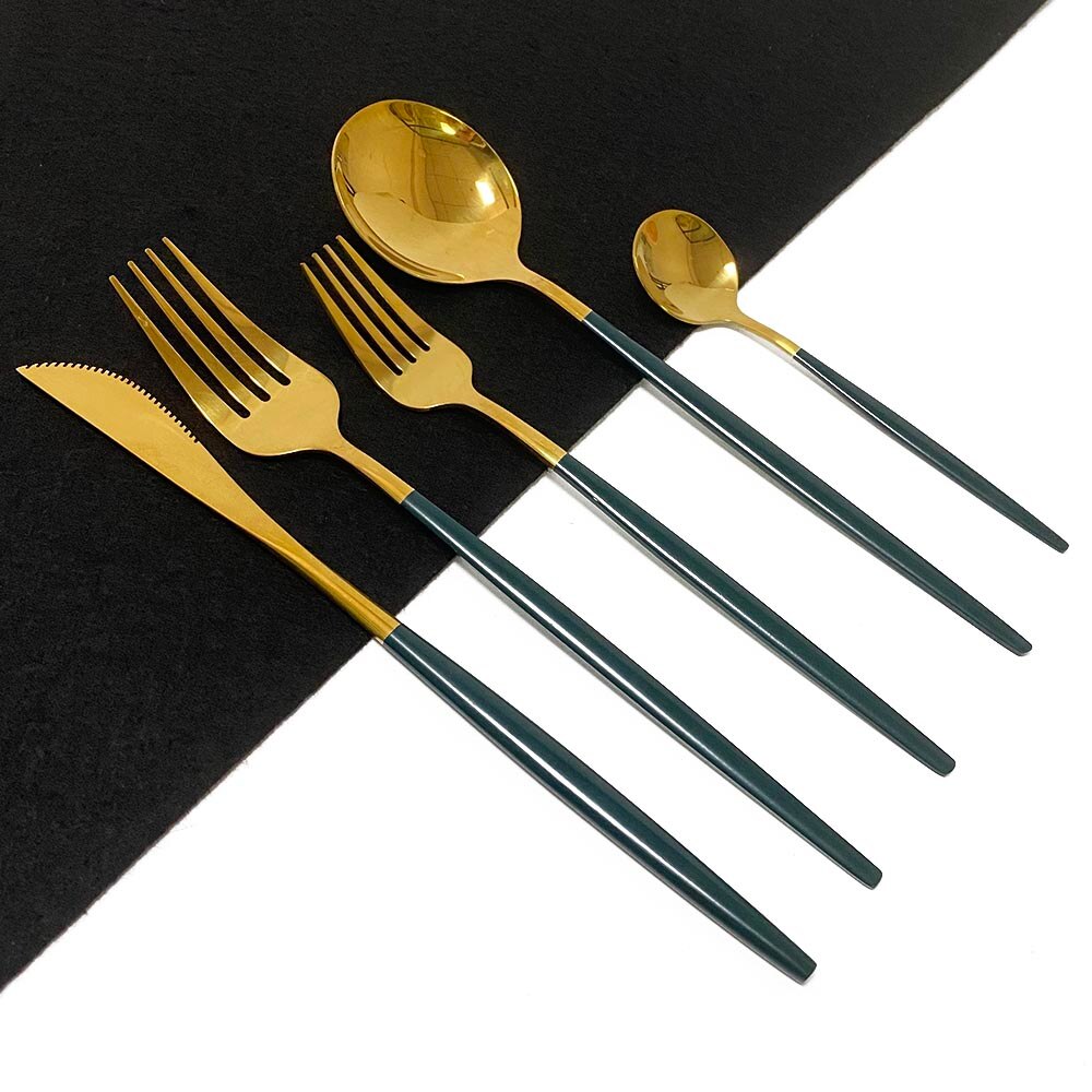 30pcs Dark Green Dinnerware Set 18/10 Stainless Steel Cutlery Set Flatware Tableware Set Dinner Knife Fork Spoon Dishwasher Safe