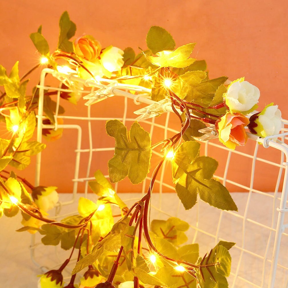 30Led Groen Blad Bloem Woondecoratie Lamp String Simulatie Bloem Decoratie Rotan Lamp Kleur String