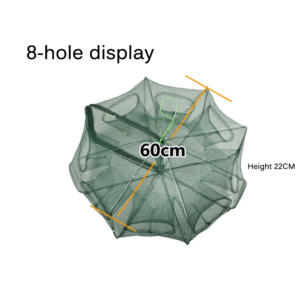 Red de pesca doblada automática, trampa de 6-16 agujeros para agujeros de pescado, red de pesca de nailon plegable reforzada, trampa para cangrejos: 8 Holes