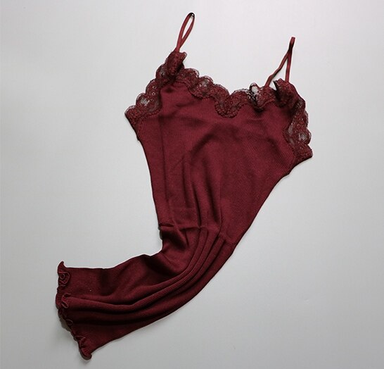 70% Zijde 30% Katoen Gebreide Kant Hemdje Vest Nachtkleding Spaghetti Band SJ309: wine red