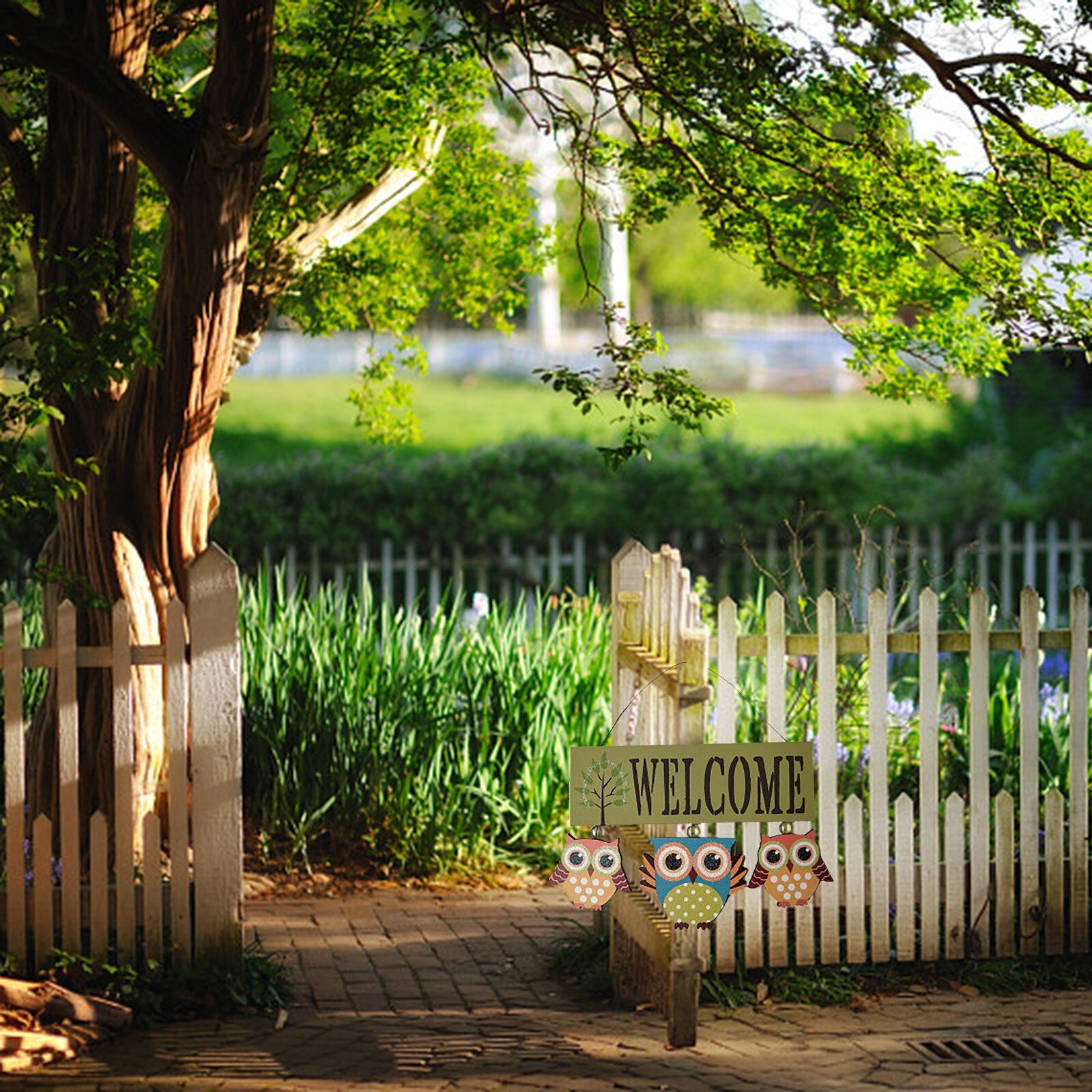 40# Welcome Sign Wood Owl Cute Spring Door Sign Wedding Door Sign Welcome Wall Sign Garden Owl Ornament Garden Gardening