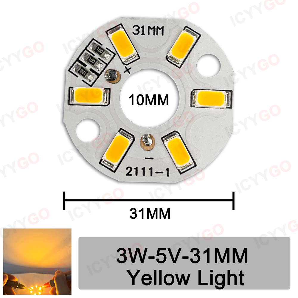 Baixa tensão redonda LED fonte de luz, DIY painel, branco quente, 4000K, 3W, 5V, vermelho, azul, verde, rosa, roxo, 31 milímetros: 3.0-3.4 v / Marfim