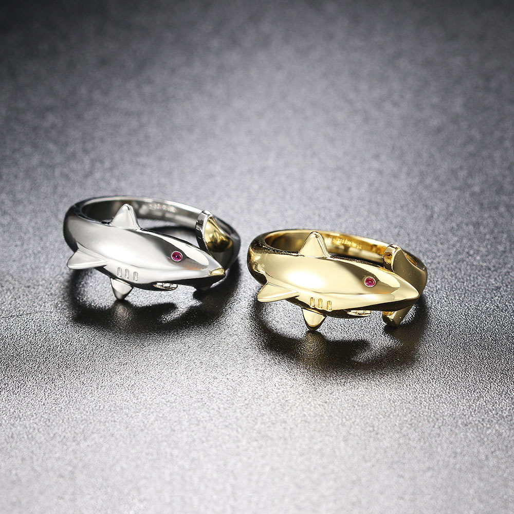 Anillo de tiburón de Color dorado para hombre y mujer, anillos ajustables con personalidad Punk, accesorios de pescado de Hip Hop, proveedores de joyería R719