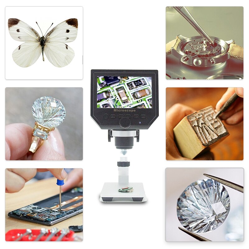 Digital Microscope for PCB Repair 600X 3.6MP USB 4.3 Inches HD LCD Video Microscope Display with Aluminum Alloy Stand