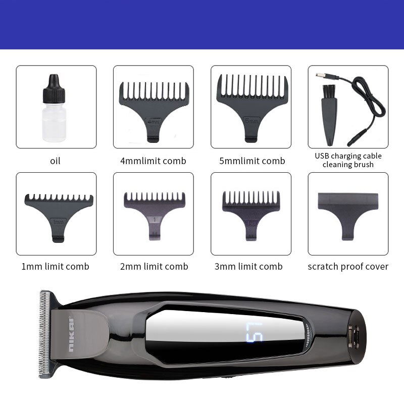 Led display hårklippare all metall för män elektrisk sladdlös hårtrimmer 0mm skallig t-bladsfinish frisyr