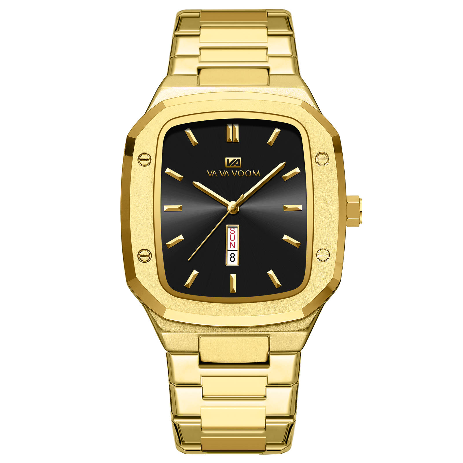 2024 reloj para hombre, correa cuadrada de acero inoxidable a la , oro azul, 3Bar, calendario semanal de cuarzo, reloj de pulsera deportivo de negocios simulado: Café
