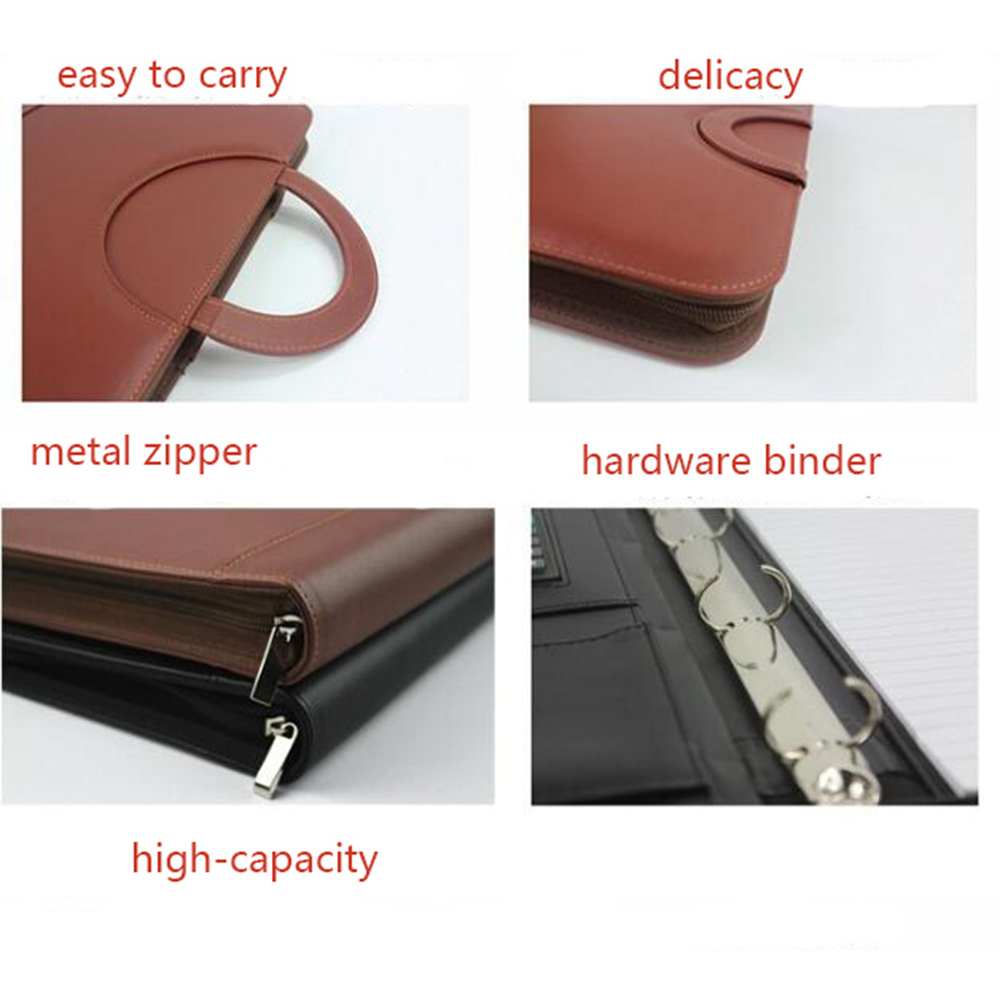 A4 mappe pu multifunktionel manager med lommeregner kontor forretning læder bærbar lynlås taske