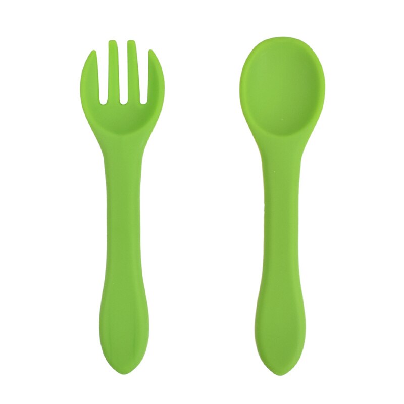 2 Pcs/Set Silicone Baby Learning Spoon Fork Set BPA Free Baby Silicone Tableware Non-Slip Kids Safety Utensils Baby Stuff: 07