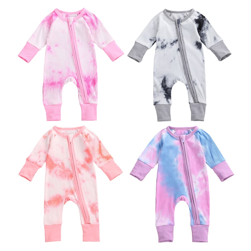 Tie Dye 0-24M Bebê Romper Manga Longa Com Zíper Kintting Suave Terno Macacão Para Bebê Menino Menina Outono roupas