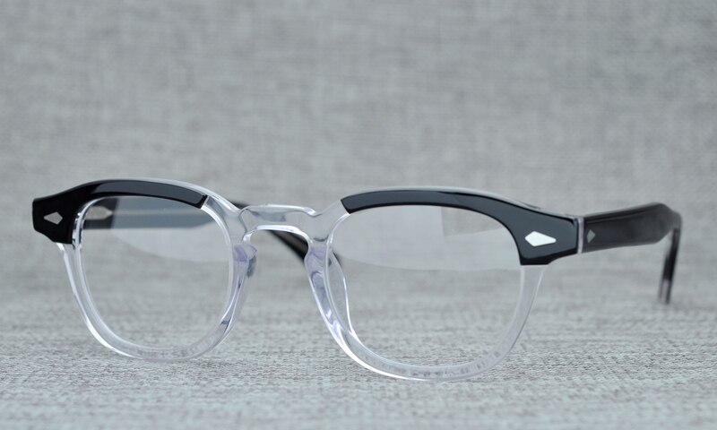 Johnny Depp-monture en acétate pour hommes et femmes, ronde faite à la main, lunettes de styliste pour ordinateur, monture de lunette optique pour Demi myopie: half black