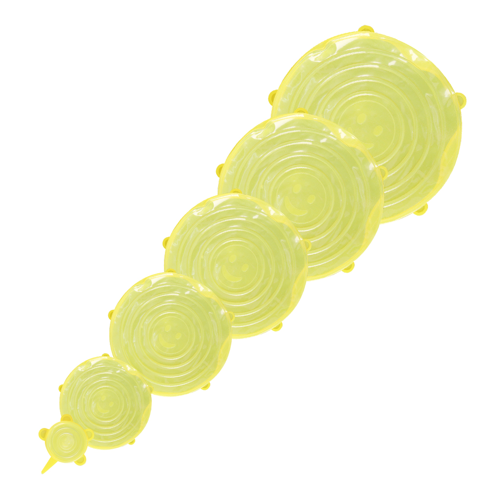 6 PCS Silicone Stretch Lid Adaptable Cover for Cookware Bowl Reusable Universal Dish Stretch Cap Seal Bowl Kitchen Accessories: Round-Yellow-6PCS