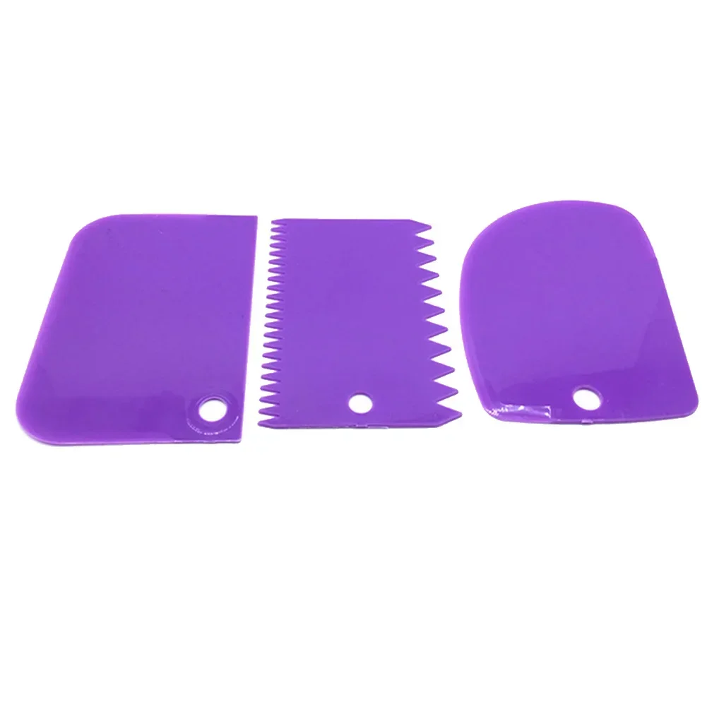 3Pcs Cream Scraper Suit DIY Kitchen Straight Arc Tooth Shape Cream Bread Cutter Plastic Cake Pasty Scraper Baking Fondant Tools: PURPLE