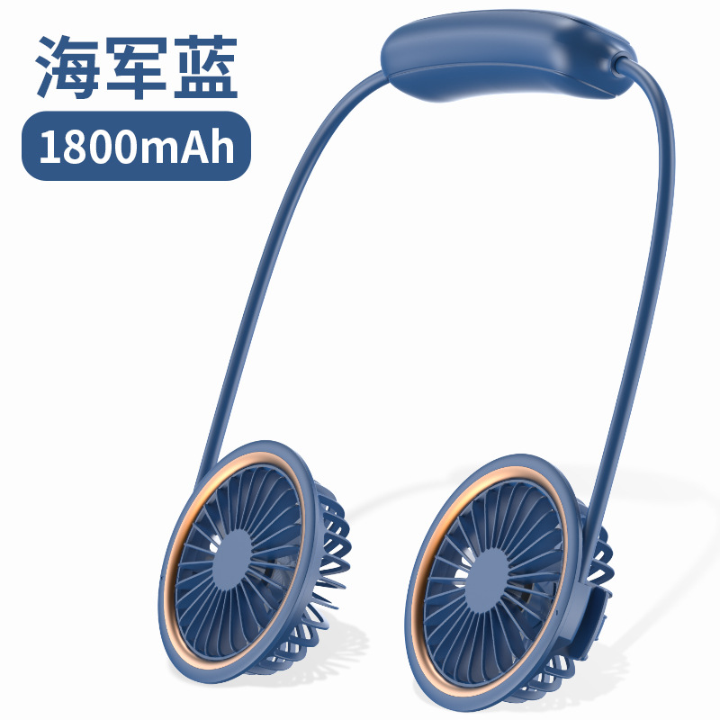 Mini USB Portable Fan Hands-free Neck Fan Rechargeable Battery Small Portable Sports Fan 2000mA Desk Hand Air Conditioner cooler: BLUE