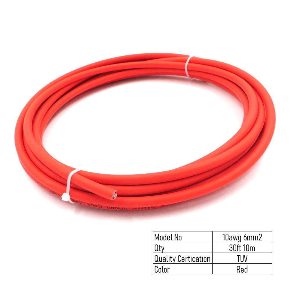 30FT Tuv Solar Kabel 2.5/4/6mm2 Lpe Isolatie Rood Of Zwart Solar Module Sluit 14/12/10awg Elektrische Draad Pv Panel: 30FT 10AWG Red