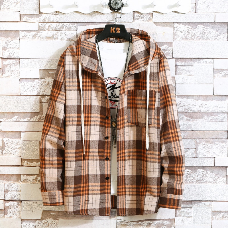 Plaid Style Autumn Spring With Hoodie Men‘s Hip Hop Punk Shirt Flannel Casual Clothes
