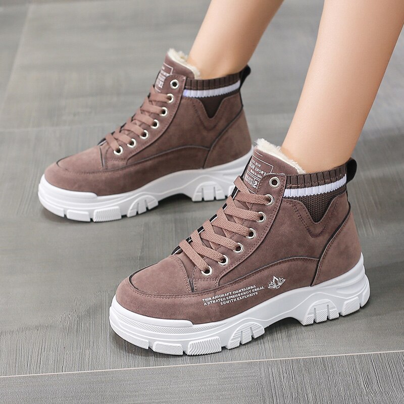Zapatillas de deporte de felpa para mujer, zapatos planos, tenis, invierno,: Castaño / 40