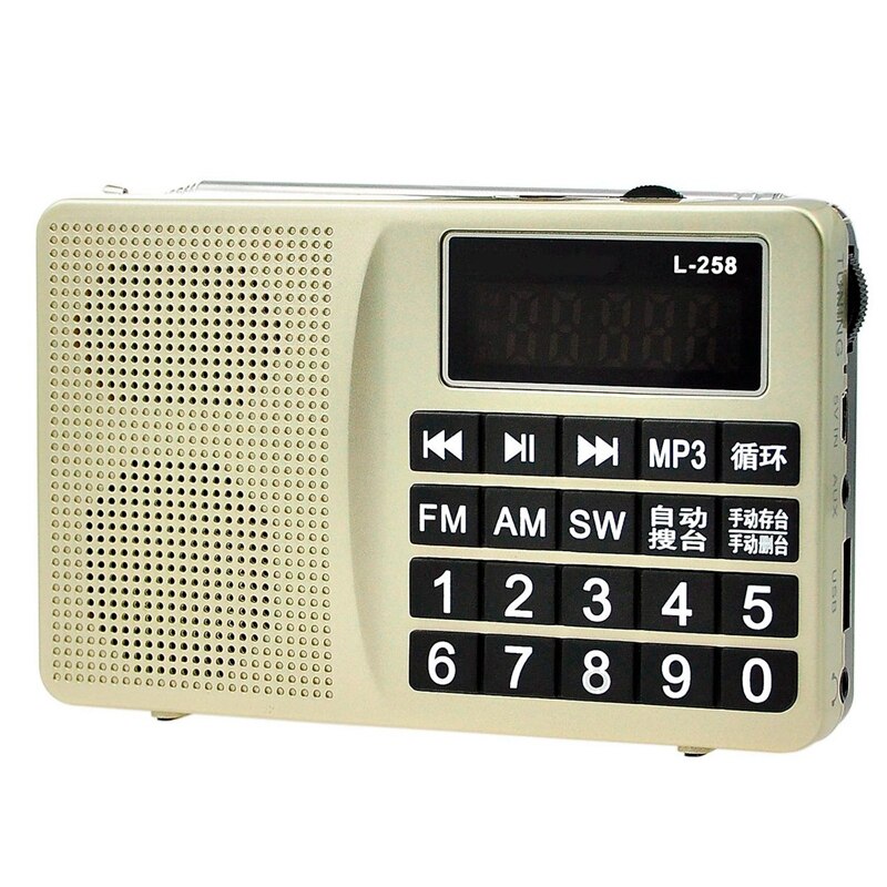 L-258 multi-bande FM Am Mw Sw récepteur Radio, lecteur MP3 de la carte Tf et clé USB (doré)