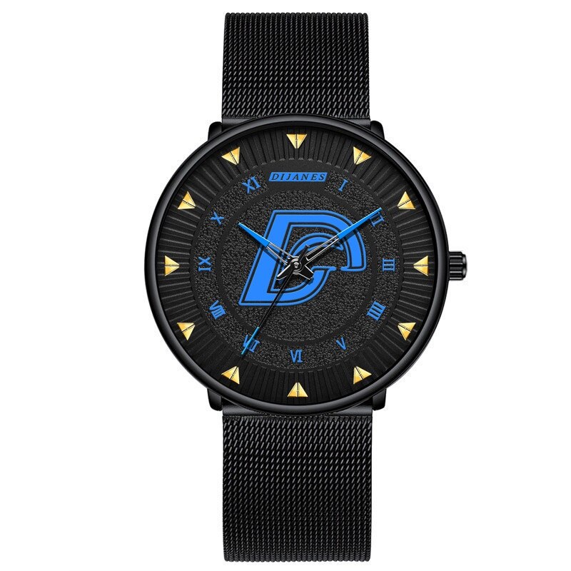 Minimalistische Mannen Mode Ultra Dunne Horloges Eenvoudige Mannen Business Roestvrijstalen Gaas Riem Quartz Horloge Relogio Masculino: M Black Blue