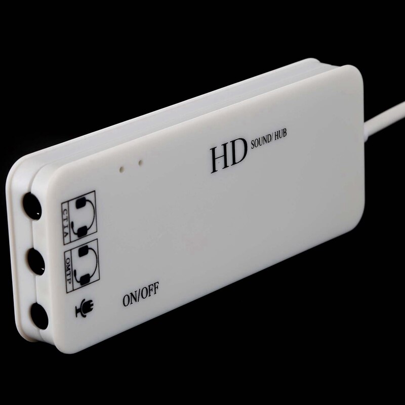 3 Port Usb 2.0 Hub External 7.1Ch Sound Card Headset Microphone Adapter For Pc White