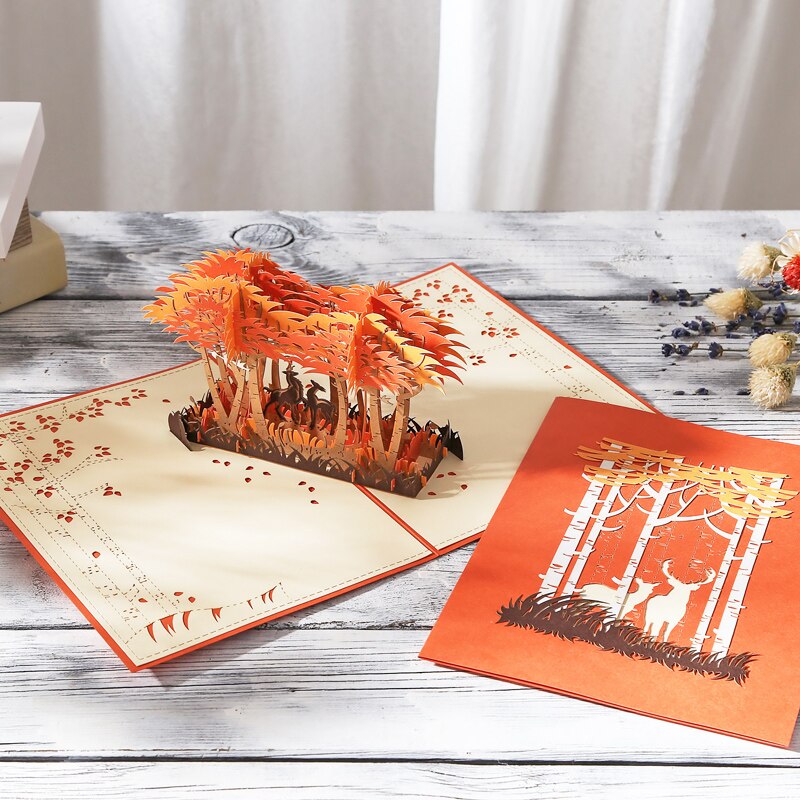 AIT Card DEER IN FOREST 3D Foldable Pop-Up Greeting Postcard