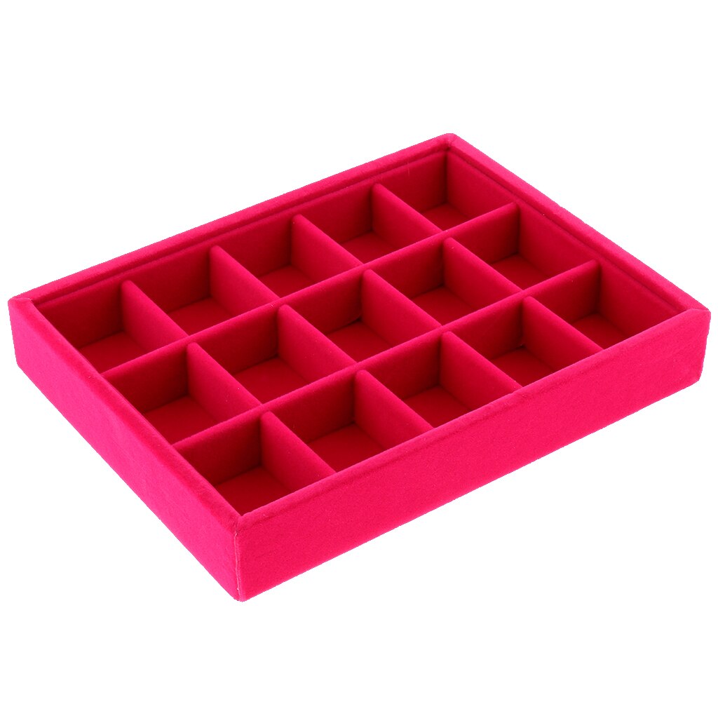 Portable Velvet Jewelry Ring Earring Insert Display Organizer Box Wooden Flat Stackable Tray Drawer Display Show Case: 15 Grids