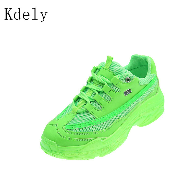 Joggesko kvinner plattform fritidssko hvite joggesko plattform kurv femme gul bling casual chunky: Militærgrønn / 4