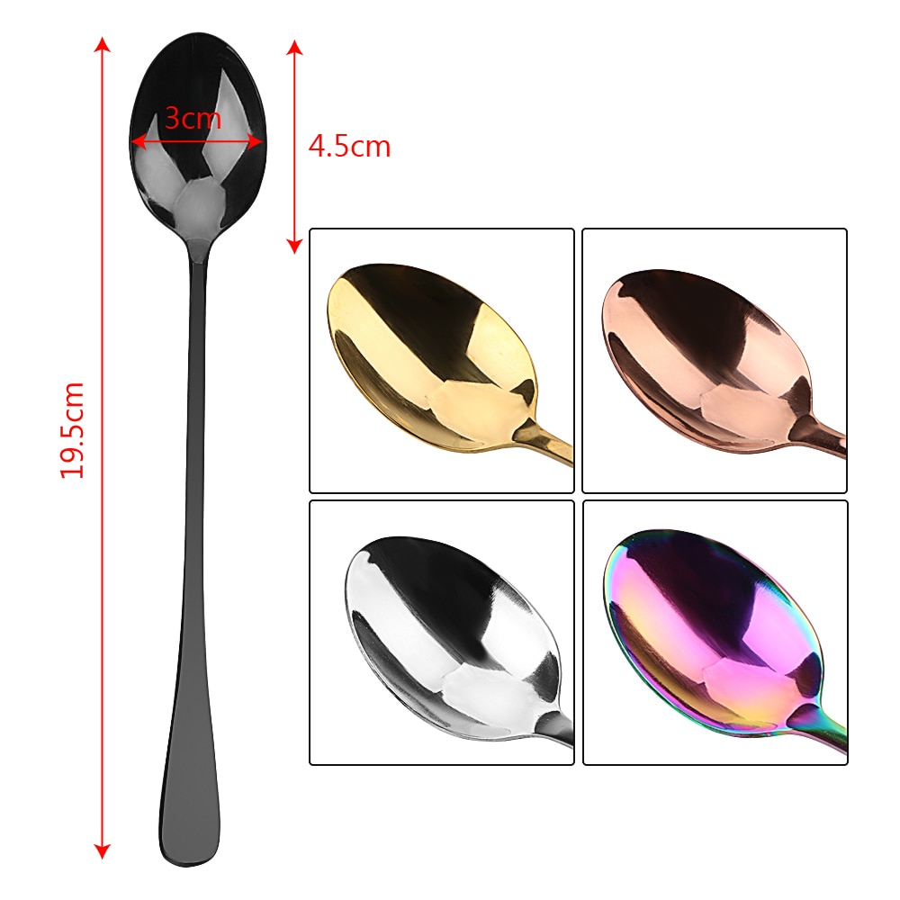 HOOMIN 19.5 CM Spoon Stainless Steel Long Handle Spoon Ice Cream Tea Coffee Spoons Home Kitchen Accessoeies Tableware