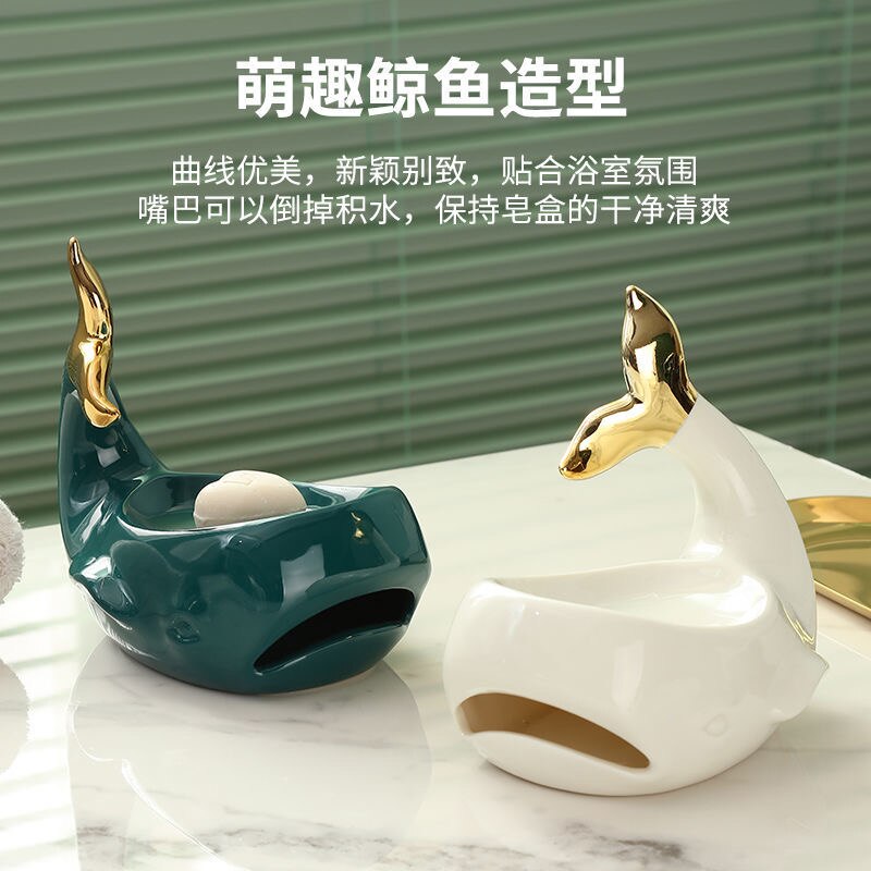 Jabonera en miniatura de ballena de porcelana, cerámica decorativa, soporte de jabón de Animal marino, suministros de adorno para el baño, accesorio