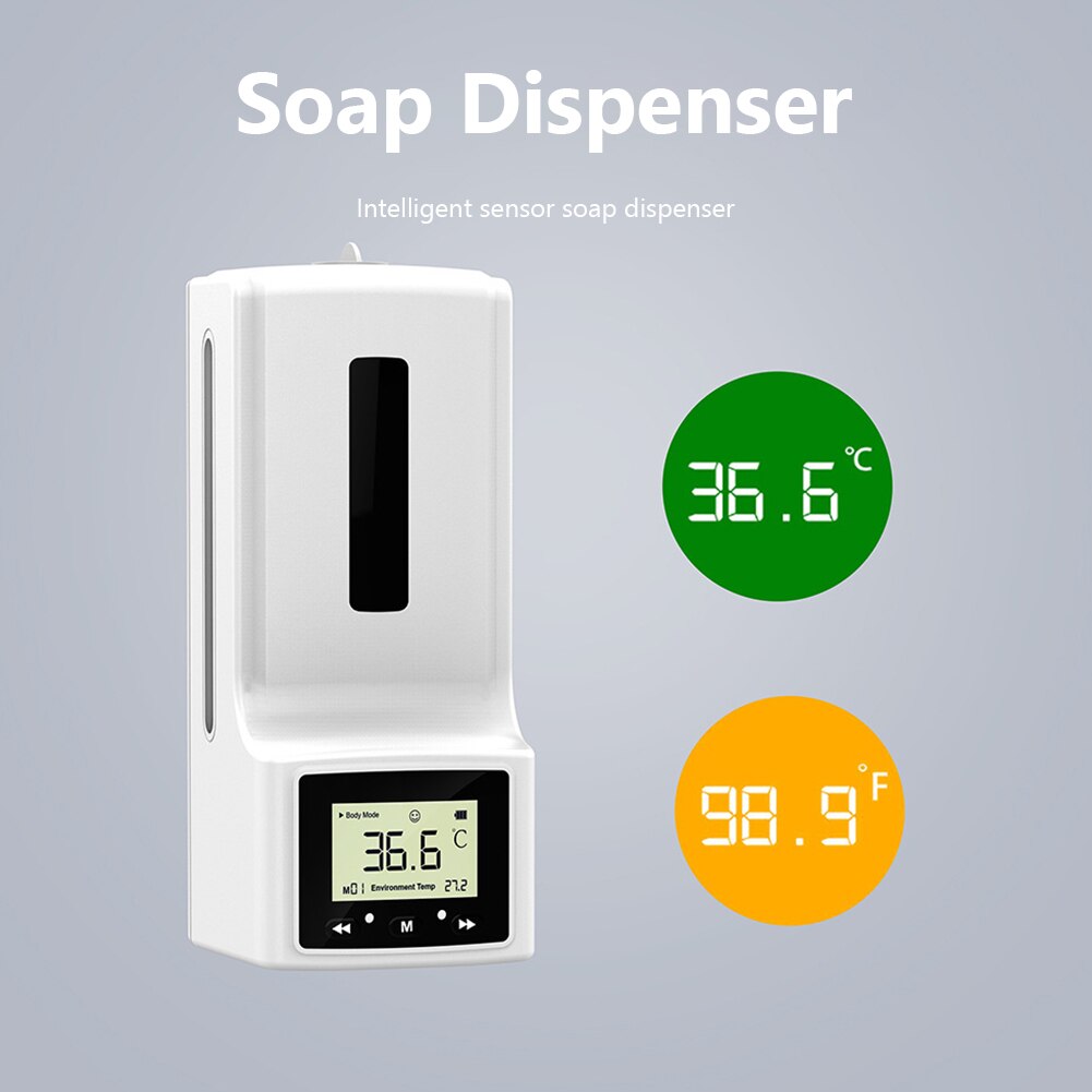 2 in 1 Automatic Soap Dispenser Pump Bathroom Wall Mounted Automatic Hand Sanitizer Dispenser with Infrared Thermometer