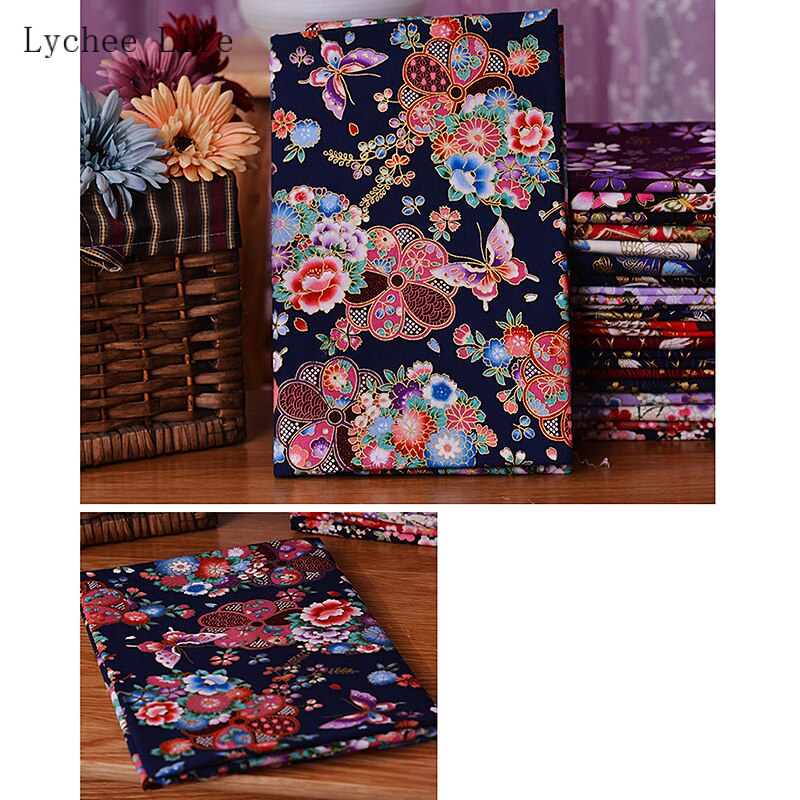 Lychee Leven Japanse Vlinder Kraan Gedrukt Patchwork Stof Zwart Rood Katoen Kersenbloesem Bronzing Stof Diy Naaien Ambachten