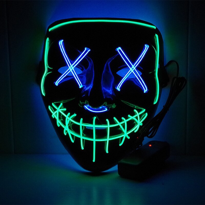 Halloween Masque LED fête Masque mascarade néon Masque lumière lueur dans le noir Mascara horreur Maska Masque lumineux #: Green Blue