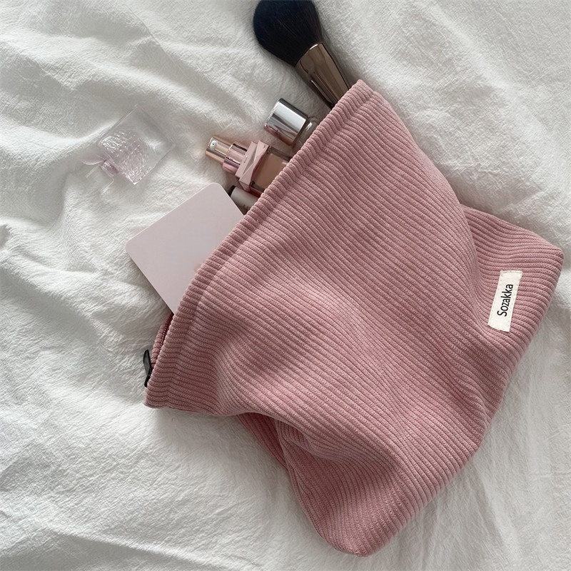 Bolsa de cosméticos de viaje de pana, bolsa de almacenamiento de maquillaje portátil, monederos para mujer de gran capacidad con cremallera, organizador de maquillaje, bolso de mano de almacenamiento