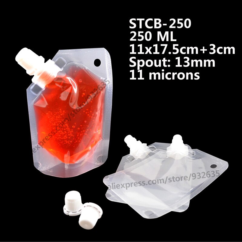 Doypack-Bolsa de almacenamiento de alimentos para mascotas, contenedor transparente de 50-250ML con boquilla, para salsa, bebida, escurridor, 20 unids/lote: STCB-250