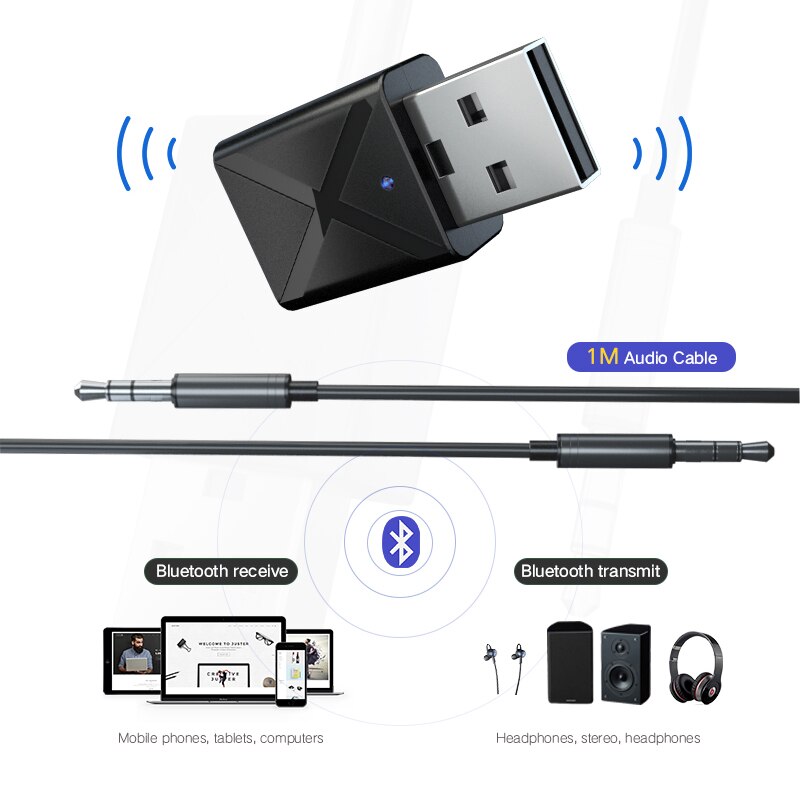 Bluetooth 5.0 Audio Receiver Transmitter Mini 3.5mm Wireless AUX Stereo Bluetooth Converter For Computer Laptop Car