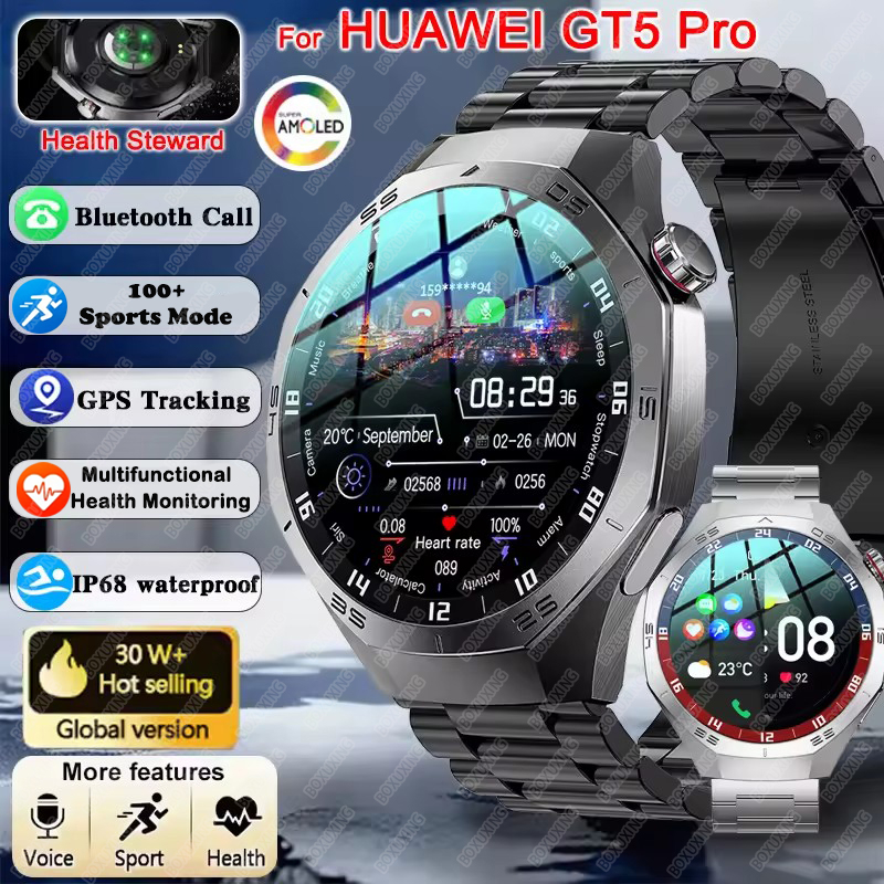 2025new para huawei gt5 pro relógio inteligente masculino hd tela amoled gps trajetória de movimento freqüência cardíaca bluetooth chamada 1.52 "smartwatch ip68