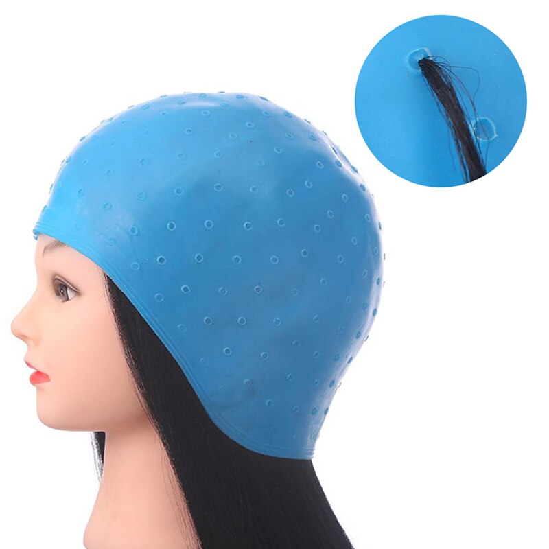 Gorro de silicona azul con aguja para teñir el cabello, herramientas de tinte para peluquero y salón, 1 unidad: Default Title