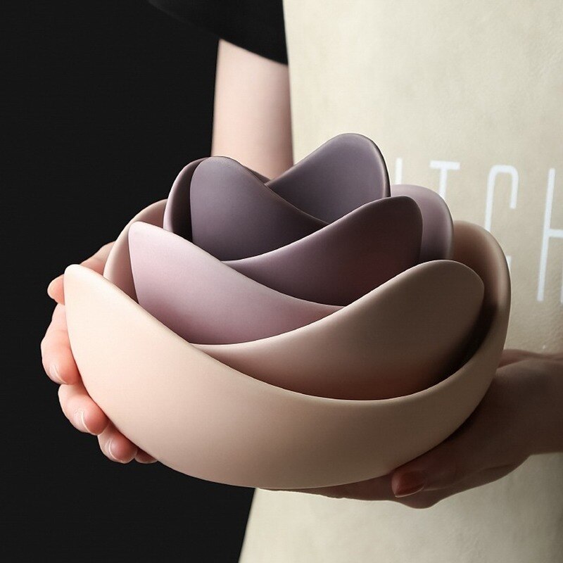 Ceramic bowl Lotus Ceramic Bowl Dishes And Plates Sets Fruit Plate 3/4/5pcs Set Ceramic Dinner Plates bowl Set