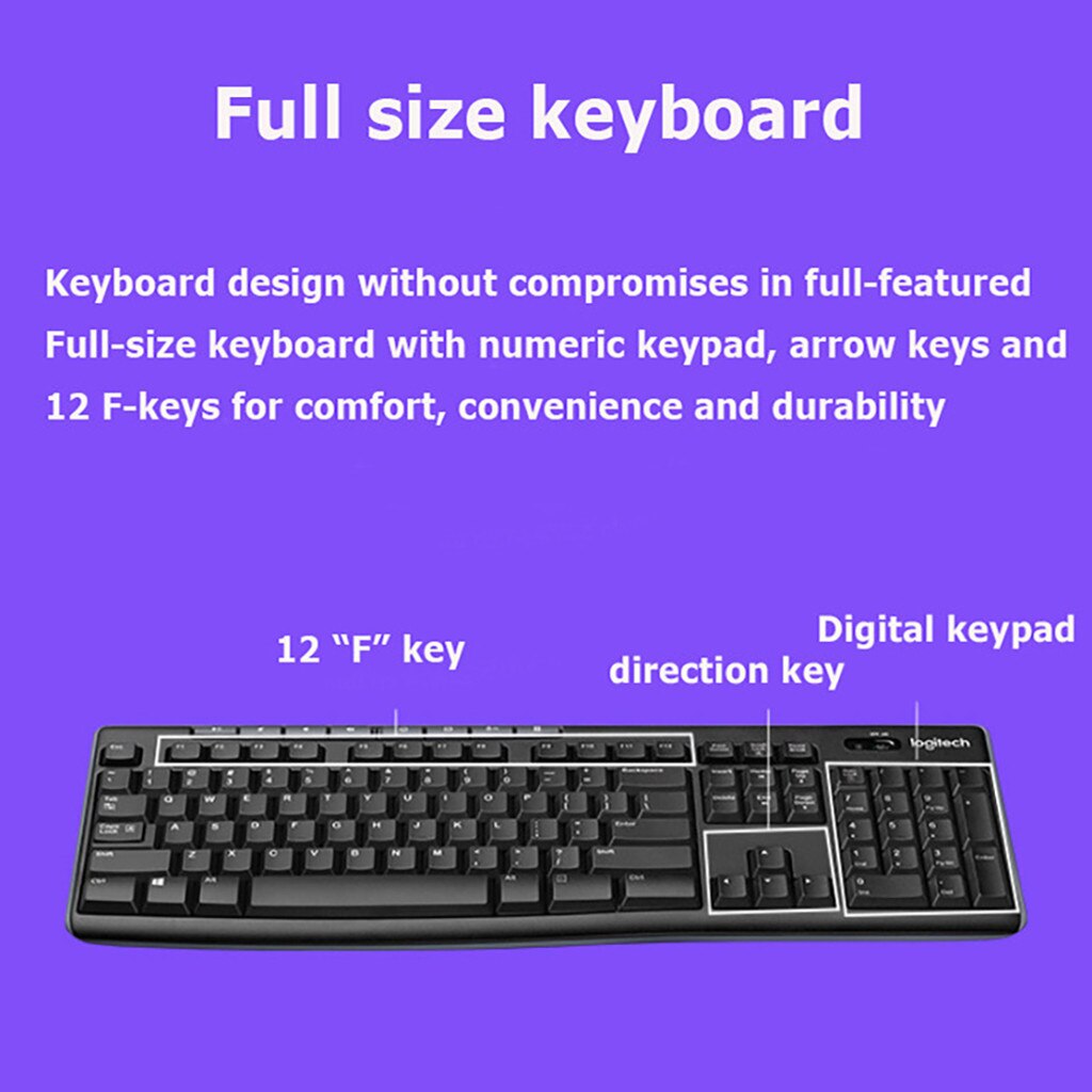Logitech MK270 Mouse Keyboard Combo Set 2.4G Wireless Optical Mouse with Eight Shortcuts Long-lasting for Desktop Laptop PC