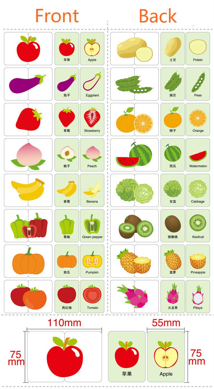 Cognitieve Kaart Vehicl/Fruit/Dier/Leven Set Paar Puzzel Aankomst Baby Speelgoed Baby Early Hoofd Start training Puzzel Baby: Fruit