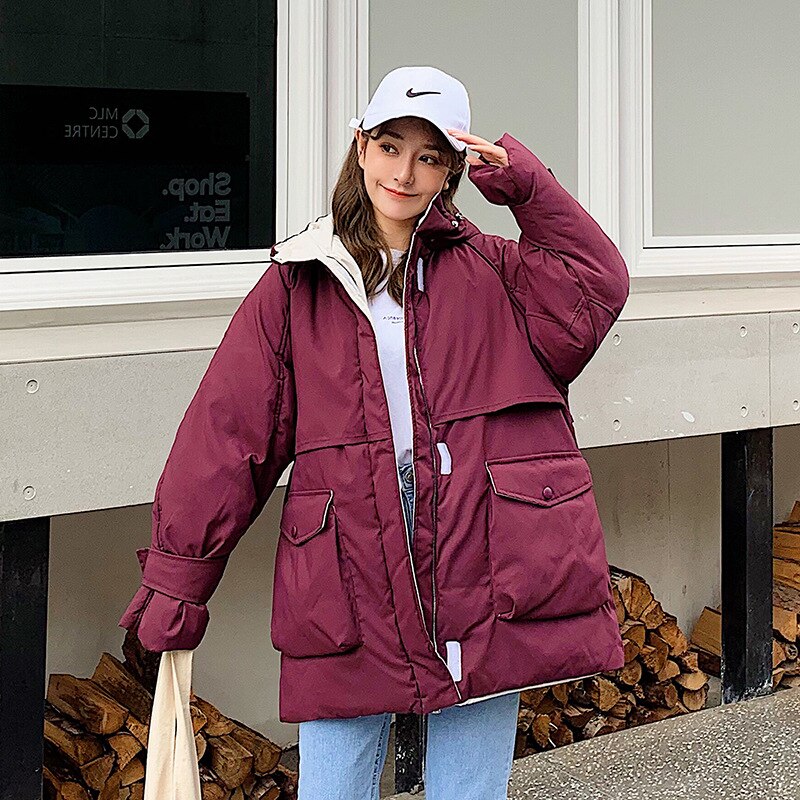 abrigo de invierno para mujer versión coreana suelta Chaqueta de algodón con tapa corta abrigo de invierno parka chaqueta de invierno para mujer parka 922: Borgoña / M