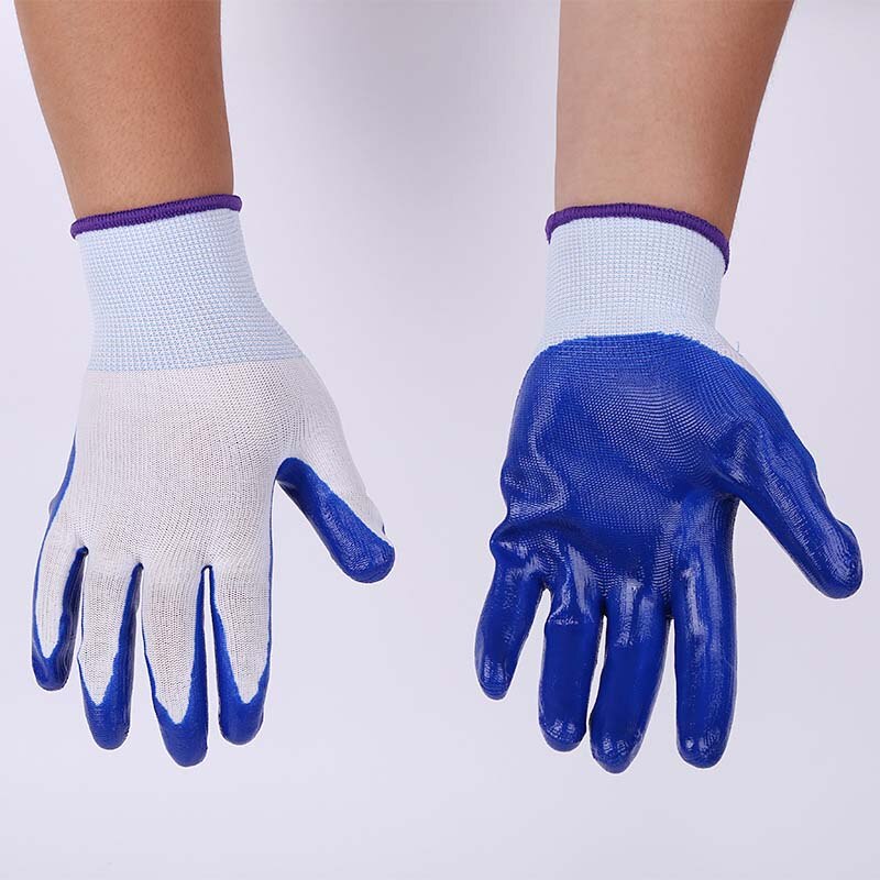 White yarn blue dipped gloves hanging rubber non-slip wear-resistant work protective gloves