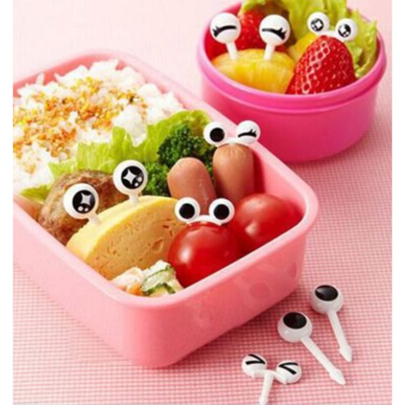 10 stk / pose plastik frugt tandstikker øje tegneserie gafler til børn bento dekorative bordservice madvalg