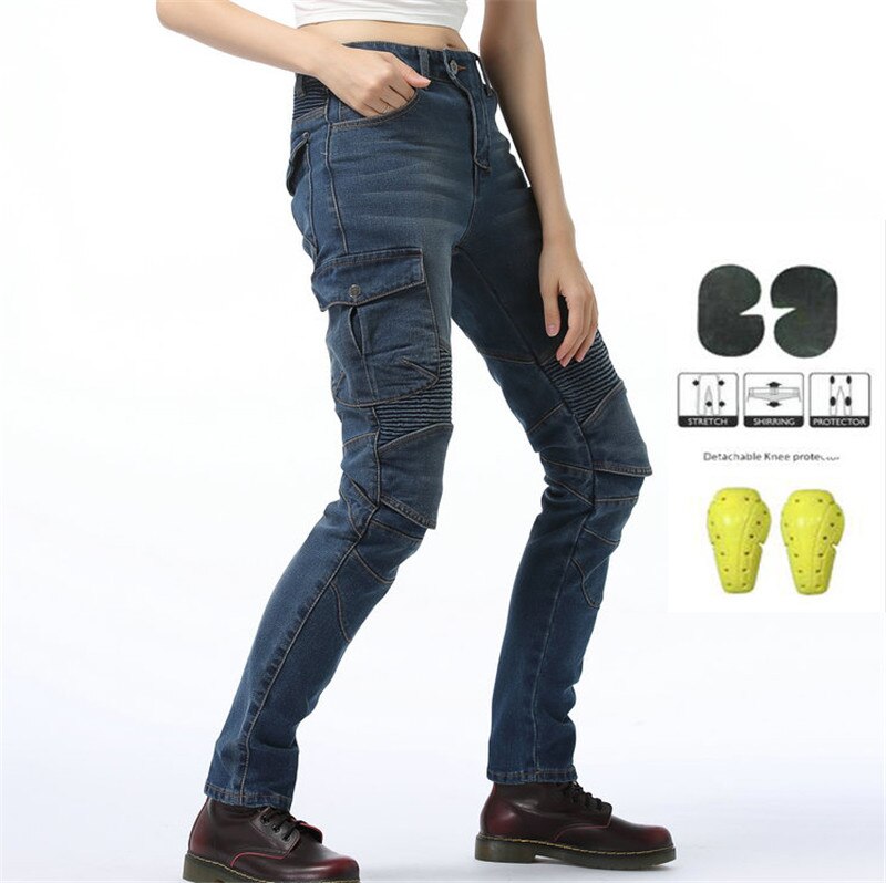 Komine Same Style Spring and Autumn Female Motorcyclist Anti-fall Jeans With Protective Gear Women Knight Moto Pants Equipment: blue A / 25