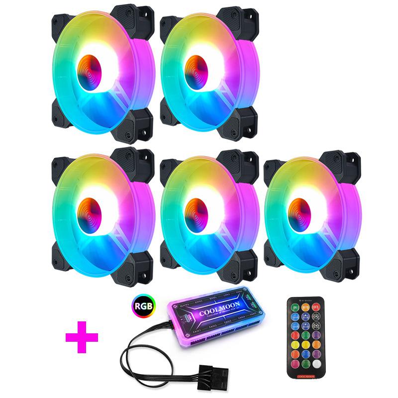 Adjustable Computer Cooling Fan Quiet 120mm RGB Fan PC Case Fan Cooler RGB Cooler Fans for Computer Cooler with Controller: 5 fans